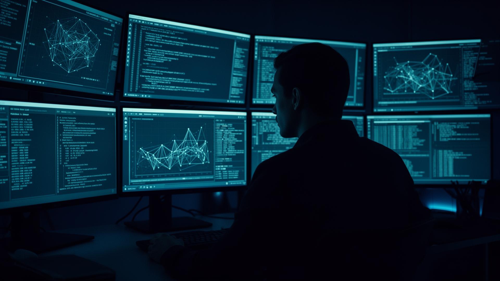 Cyber forensics analyst reviewing digital evidence